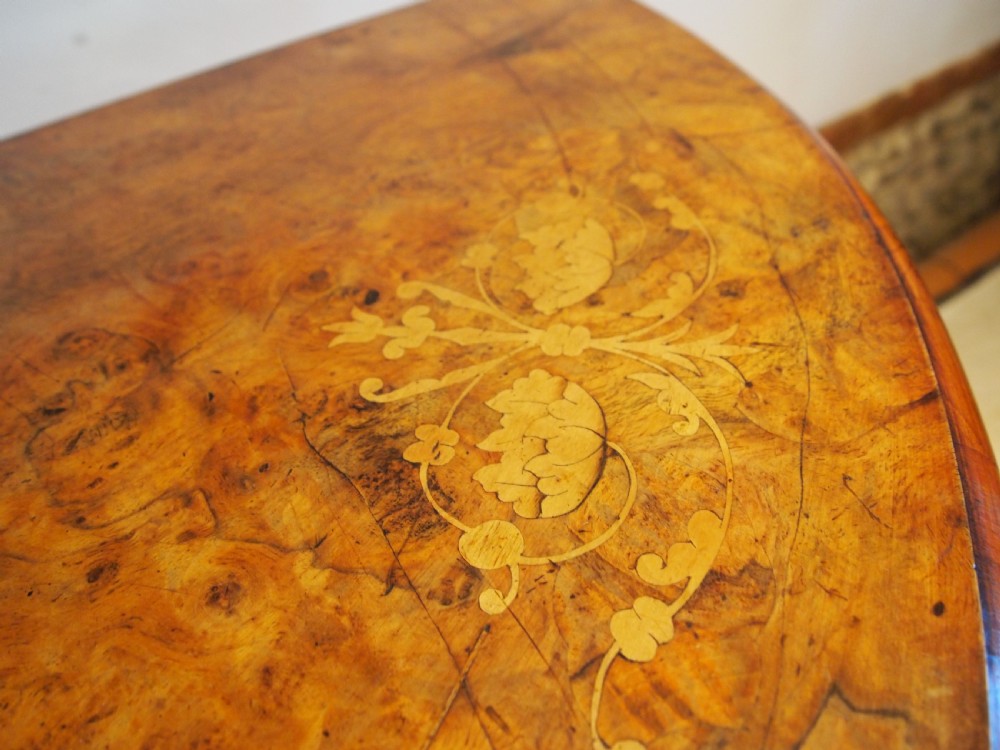 Table Burr Walnut demi-lune hall console lamp games card table c1860 View IX