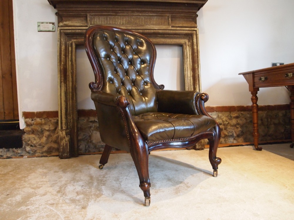 Chair stunning Victorian buttoned leather armchair c1870