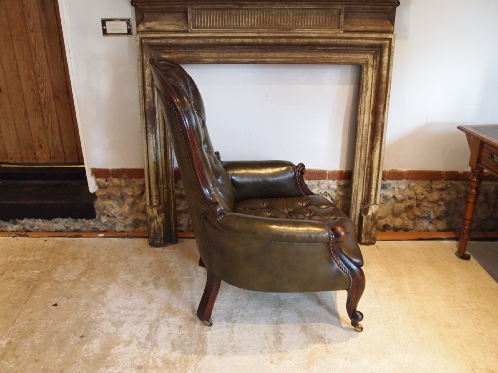 Chair stunning Victorian buttoned leather armchair c1870 View II