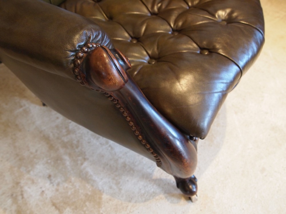 Chair stunning Victorian buttoned leather armchair c1870 View IV