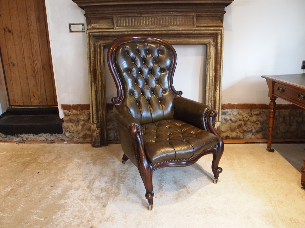 Chair stunning Victorian buttoned leather armchair c1870 View V