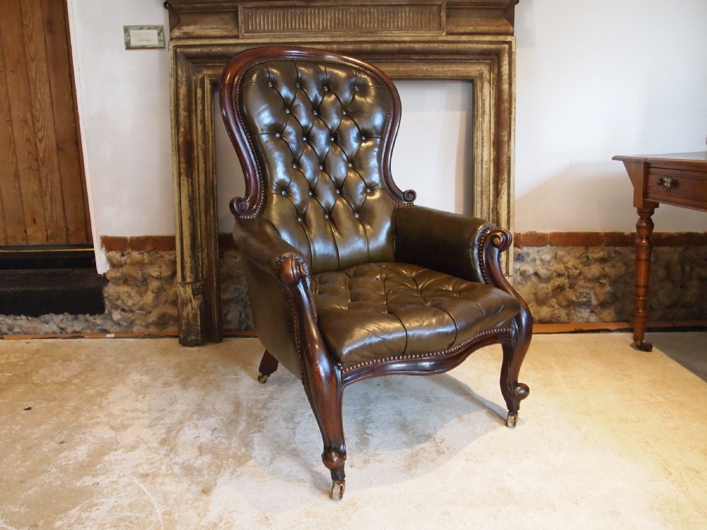 Chair stunning Victorian buttoned leather armchair c1870 View VIII
