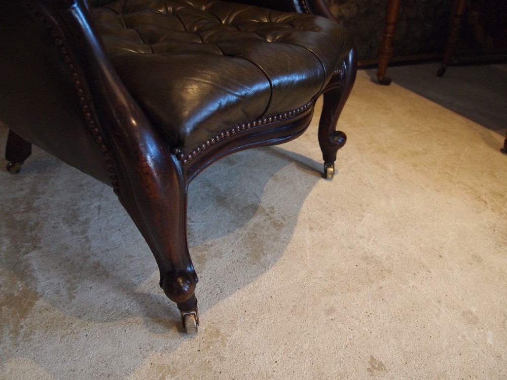 Chair stunning Victorian buttoned leather armchair c1870 View IX