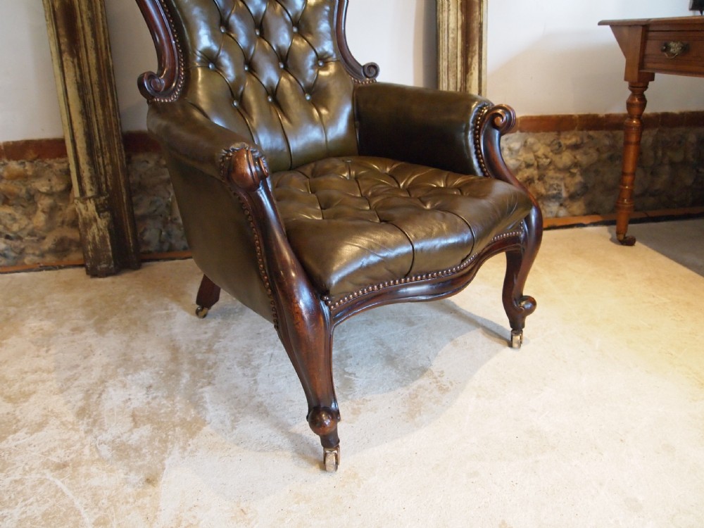 Chair stunning Victorian buttoned leather armchair c1870 View X