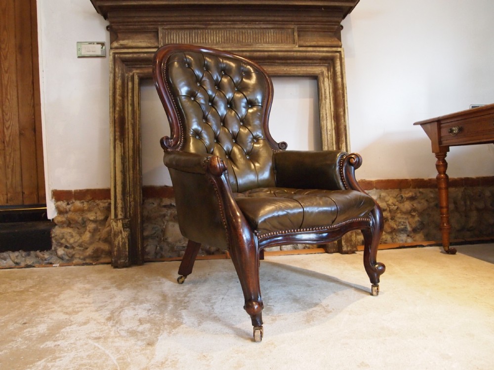 Chair stunning Victorian buttoned leather armchair c1870 View XI