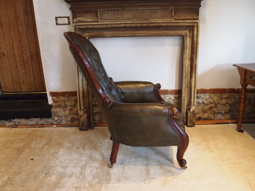 Chair Victorian leather Mahogany buttoned armchair c1870 View IV