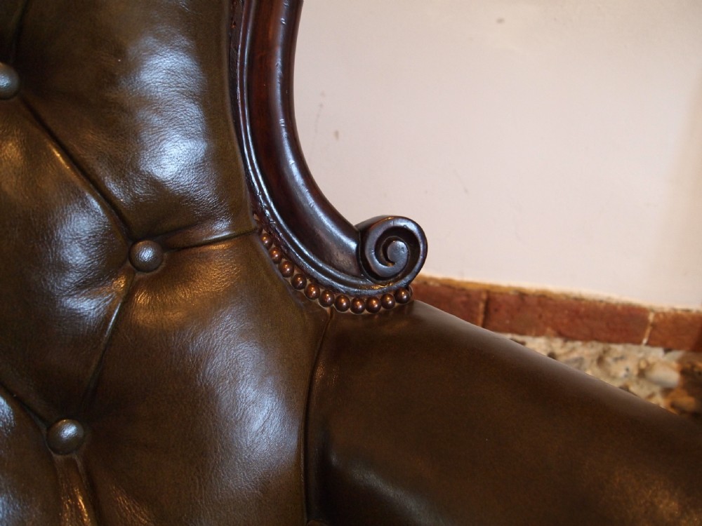 Chair Victorian leather Mahogany buttoned armchair c1870 View V