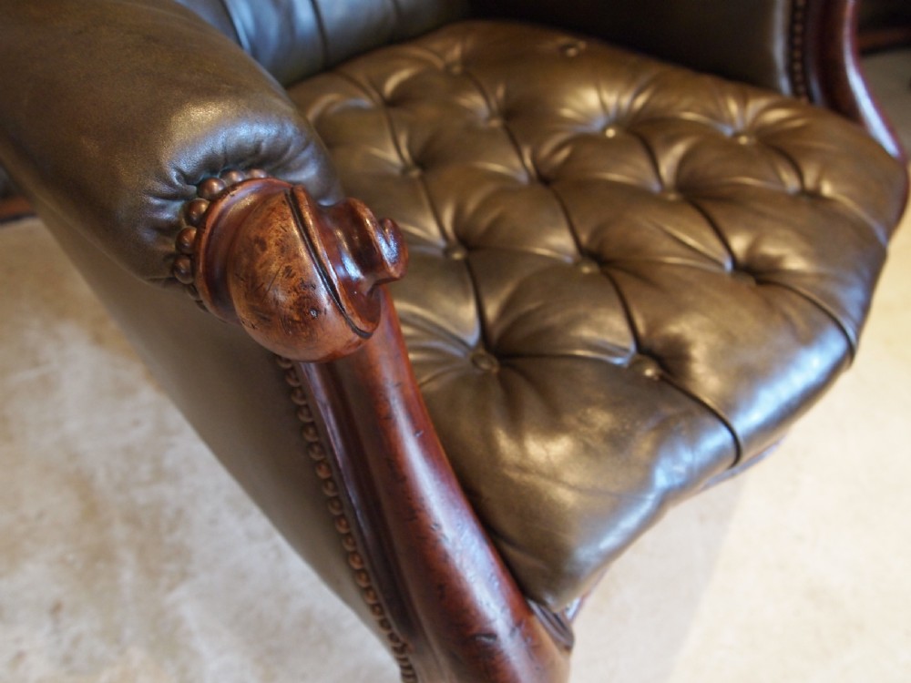 Chair Victorian leather Mahogany buttoned armchair c1870 View VIII
