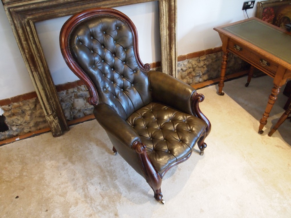 Chair Victorian leather Mahogany buttoned armchair c1870 View IX