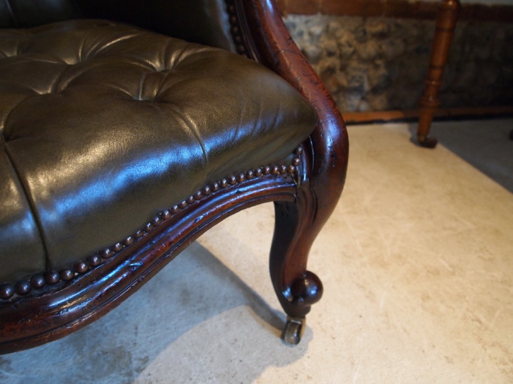 Chair Victorian leather Mahogany buttoned armchair c1870 View X