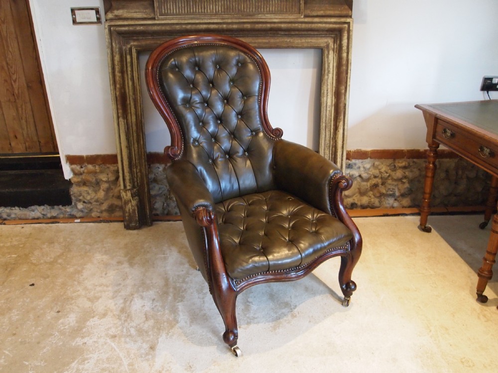 Chair Victorian leather Mahogany buttoned armchair c1870 View XI