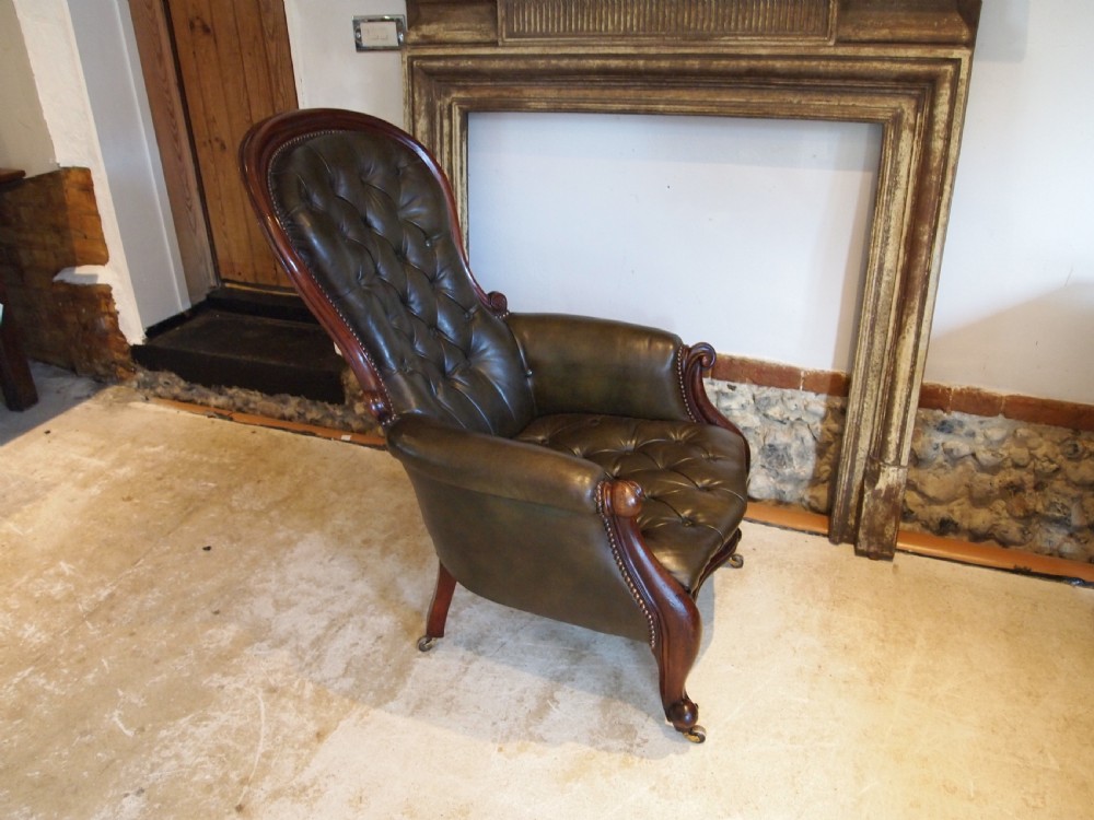 Chair Victorian leather Mahogany buttoned armchair c1870 View XII