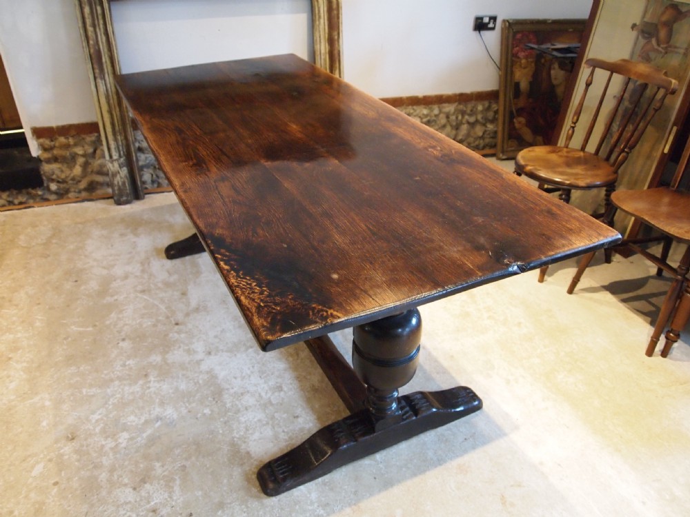 Table refectory farmhouse 17thc style Oak and burr Oak dining c1910 View X