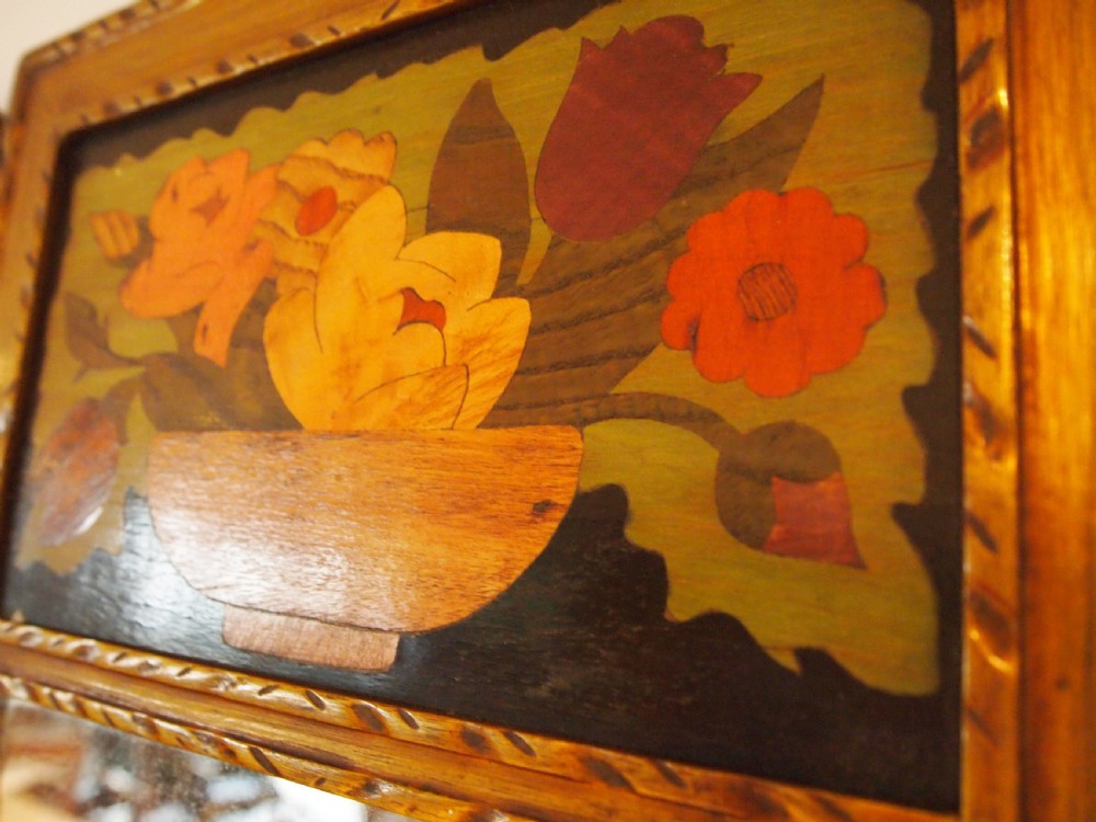 Mirrors Arts and Crafts rare pair of A J Rowley Marquetry flowers c1910 View III