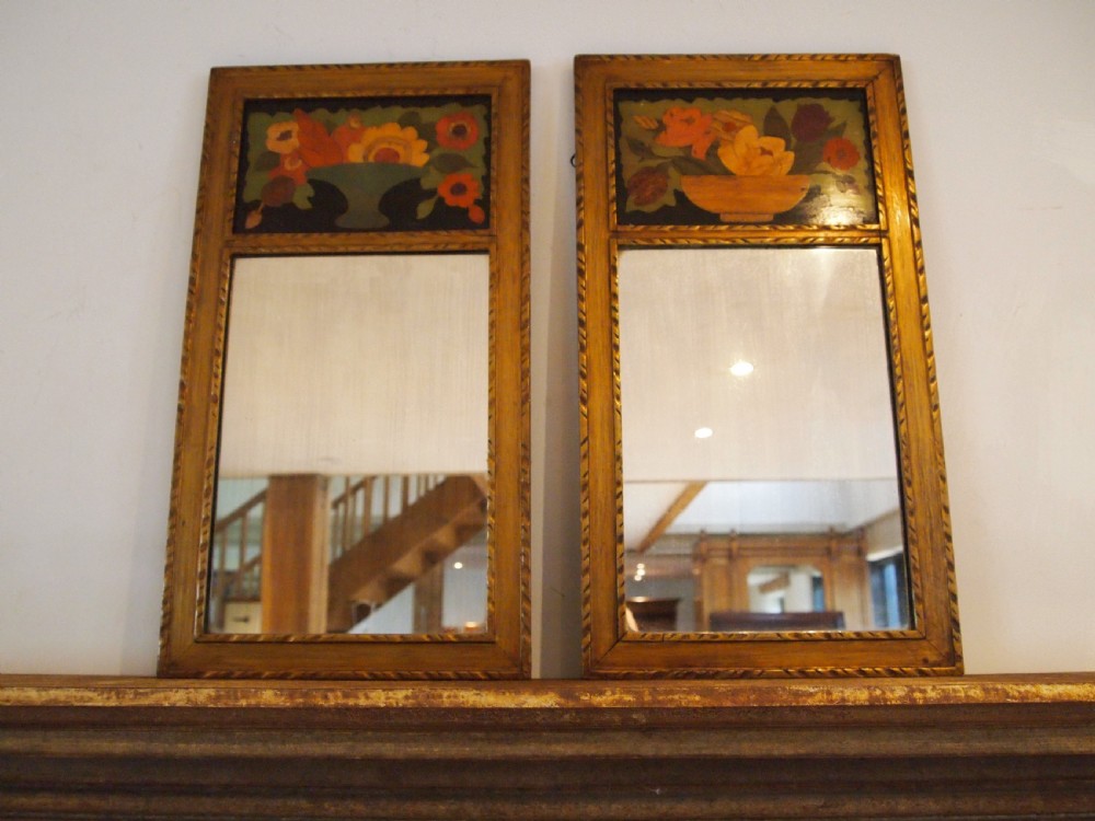 Mirrors Arts and Crafts rare pair of A J Rowley Marquetry flowers c1910 View VII