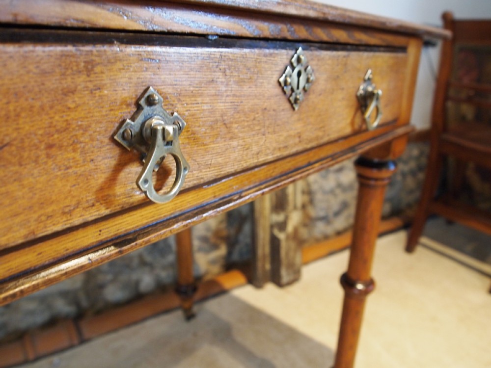 Writing table Victorian Arts and Crafts Pugin influence Gothic c1880 View III