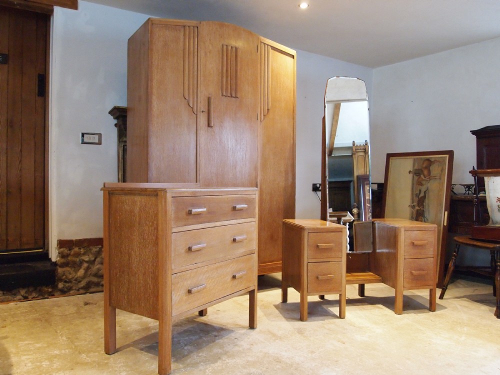 Bedroom Suite Limed Oak Manner of Heals Trevor Page Norwich c1920