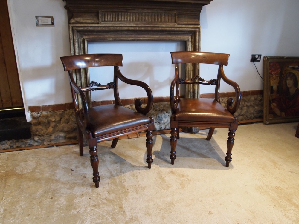 Chairs fine pair Library hall George IV Mahogany Leather c1825 View III