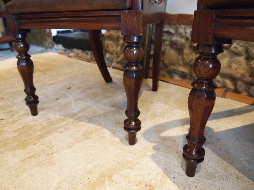 Chairs fine pair Library hall George IV Mahogany Leather c1825 View IX