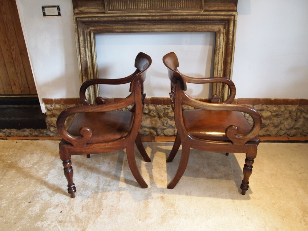 Chairs fine pair Library hall George IV Mahogany Leather c1825 View X