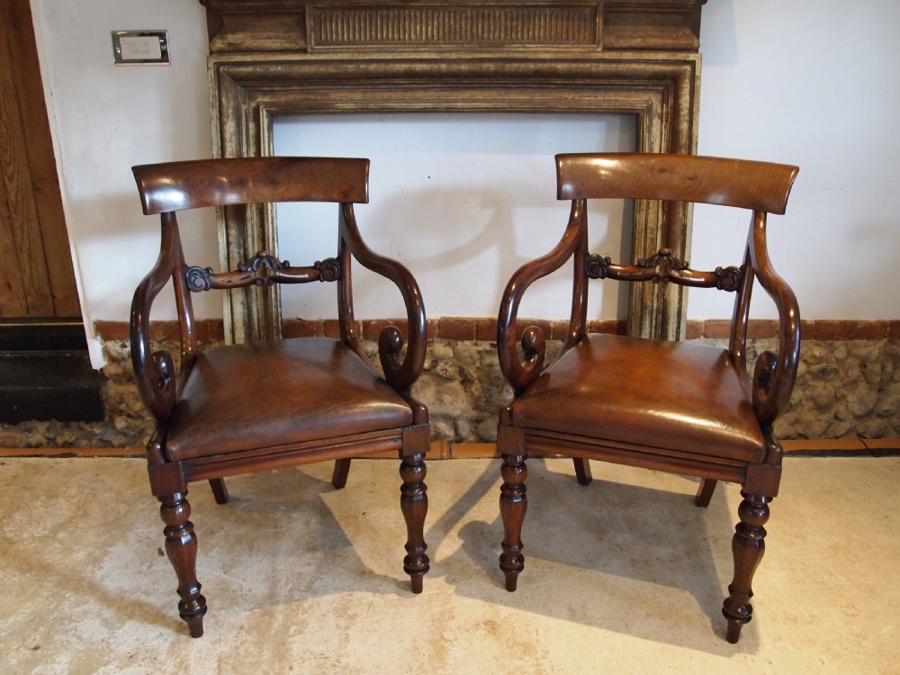Chairs fine pair Library hall George IV Mahogany Leather c1825 View XI
