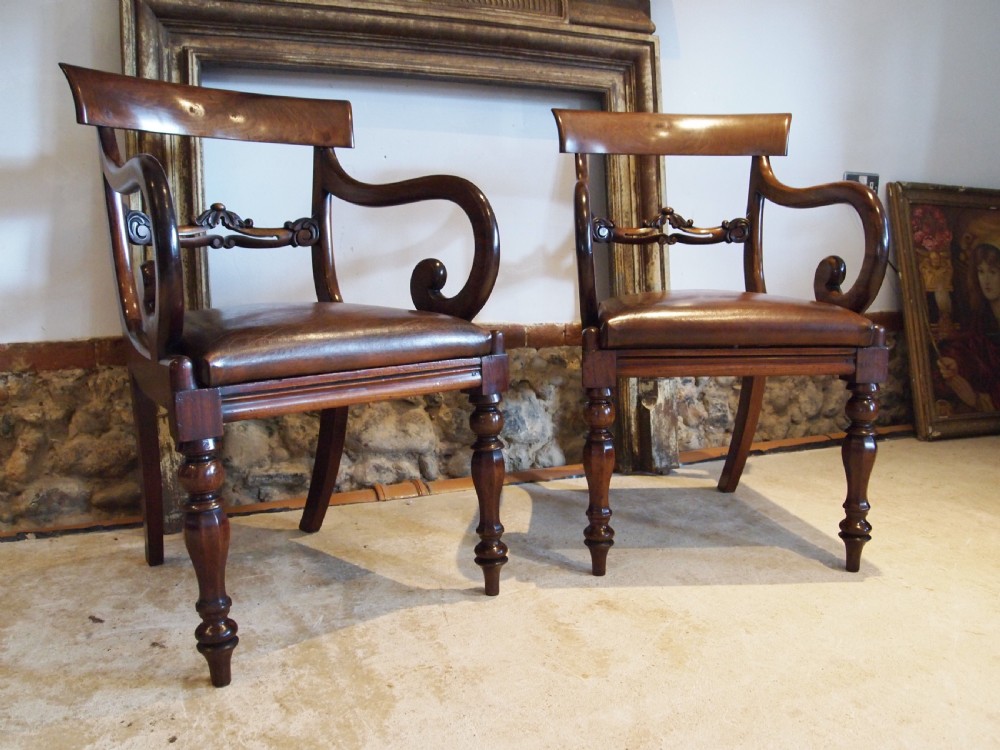 Chairs fine pair Library hall George IV Mahogany Leather c1825 View XII