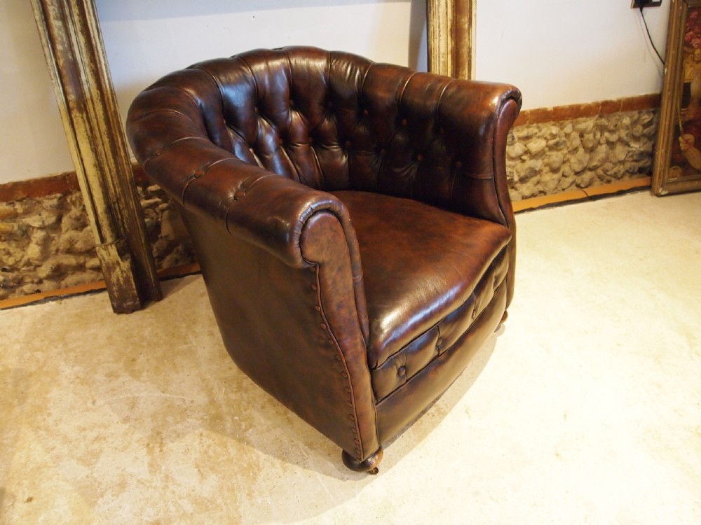 Chair Edwardian Chesterfield leather club armchair c1910 View III
