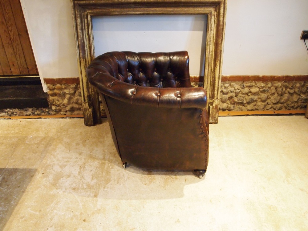 Chair Edwardian Chesterfield leather club armchair c1910 View V