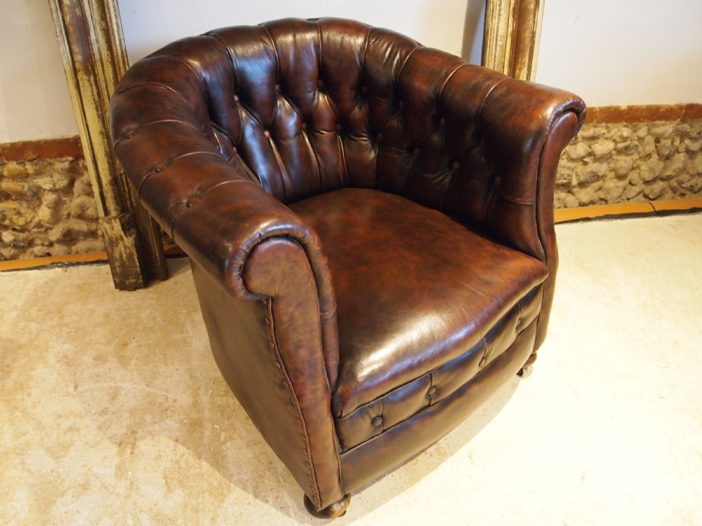 Chair Edwardian Chesterfield leather club armchair c1910 View VI