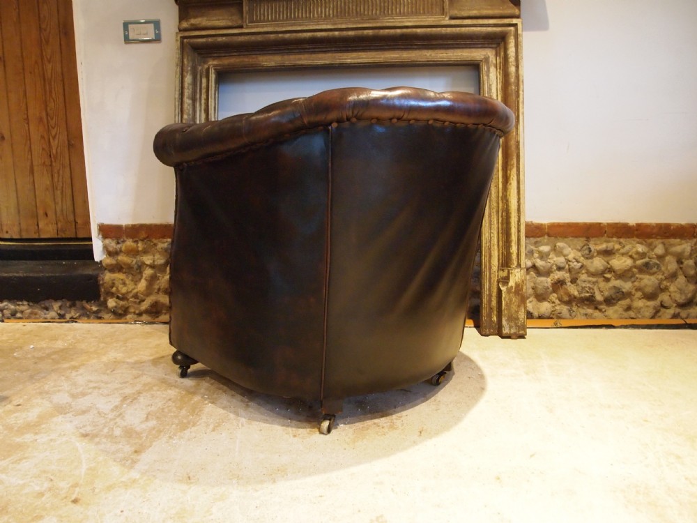 Chair Edwardian Chesterfield leather club armchair c1910 View IX