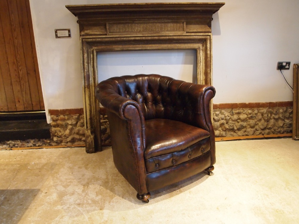 Chair Edwardian Chesterfield leather club armchair c1910 View XI