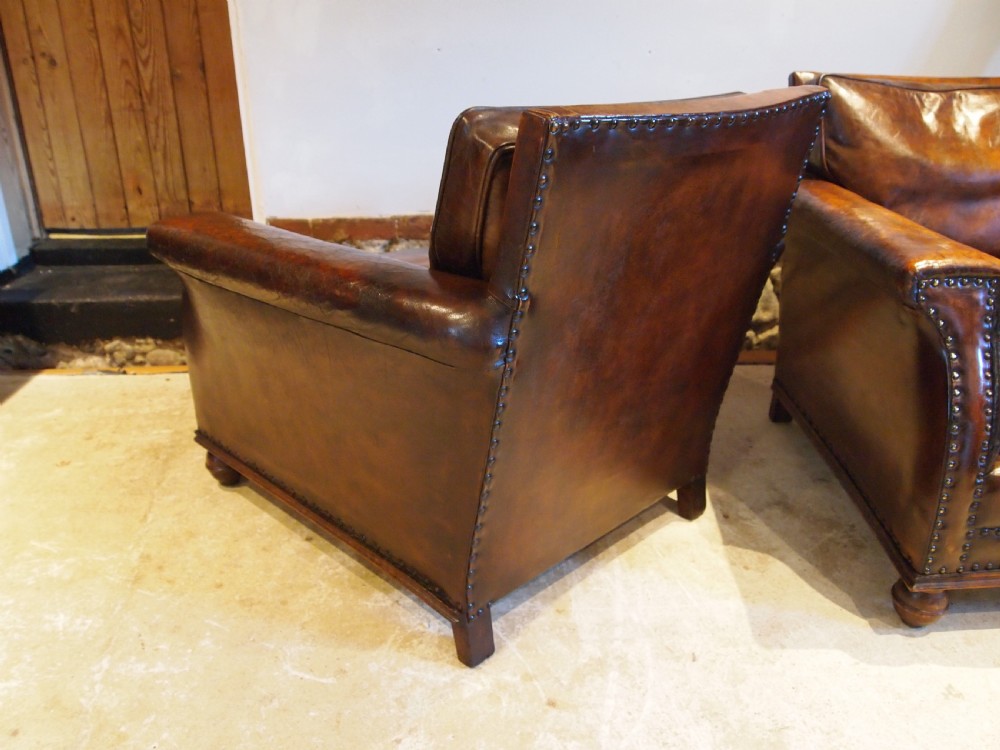 Chairs outstanding pair of Edwardian Chestnut leather club armchairs c1900 View XI