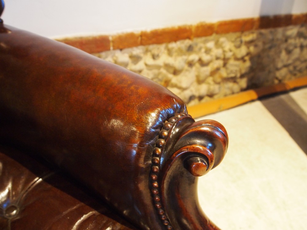 Chair Victorian Chestnut leather Mahogany buttoned armchair c1870 View IX