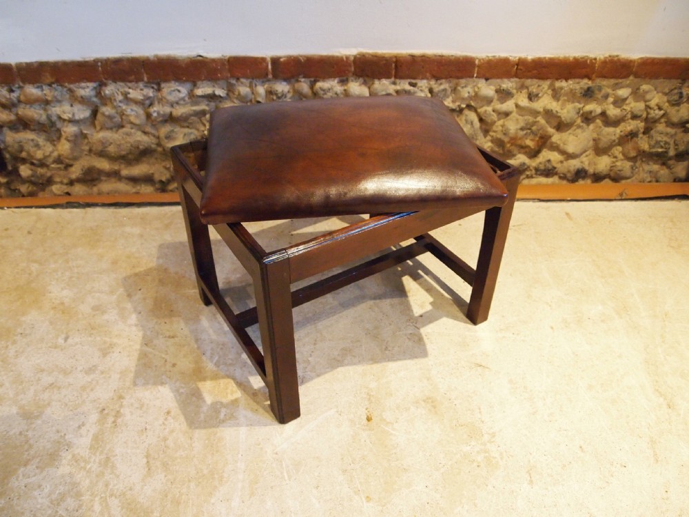 Stool rare George III Mahogany Chestnut leather c1770 View II