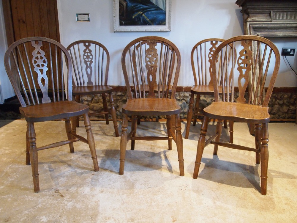 Chairs set of six Edwardian Ash & Elm Windsor Wheelbacks c1900 View III