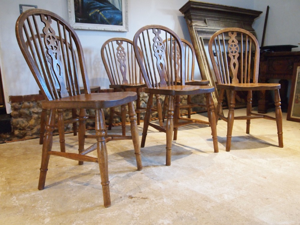 Chairs set of six Edwardian Ash & Elm Windsor Wheelbacks c1900 View V