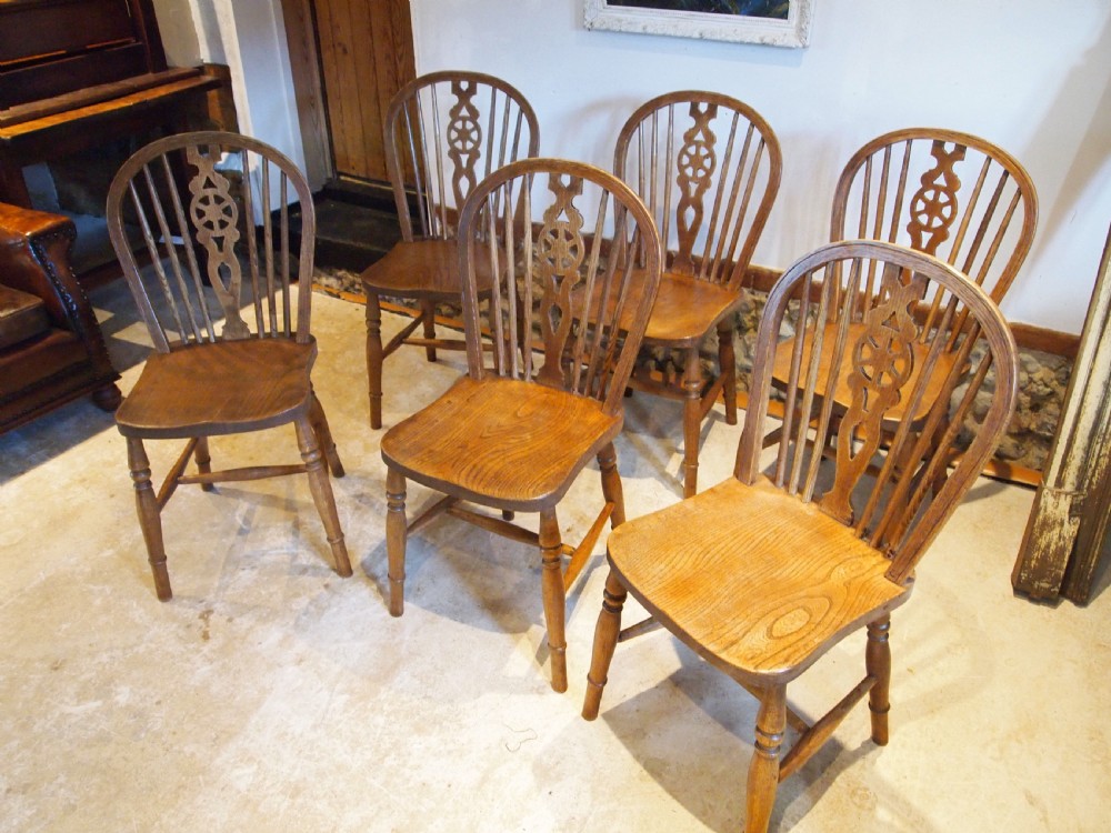 Chairs set of six Edwardian Ash & Elm Windsor Wheelbacks c1900 View VII