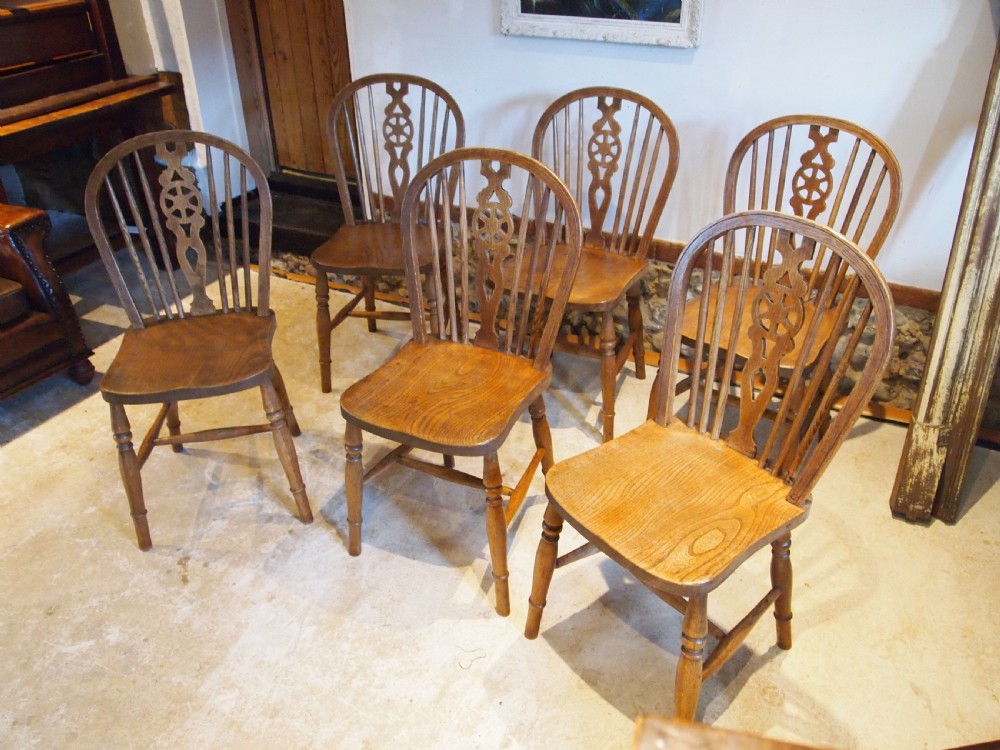 Chairs set of six Edwardian Ash & Elm Windsor Wheelbacks c1900 View IX