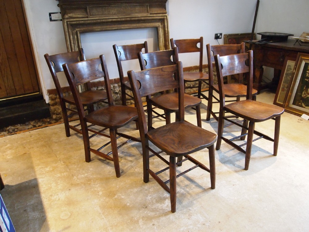 Chairs a rare set of 8 Elm Windsor kitchen dining chairs c1890 View IV