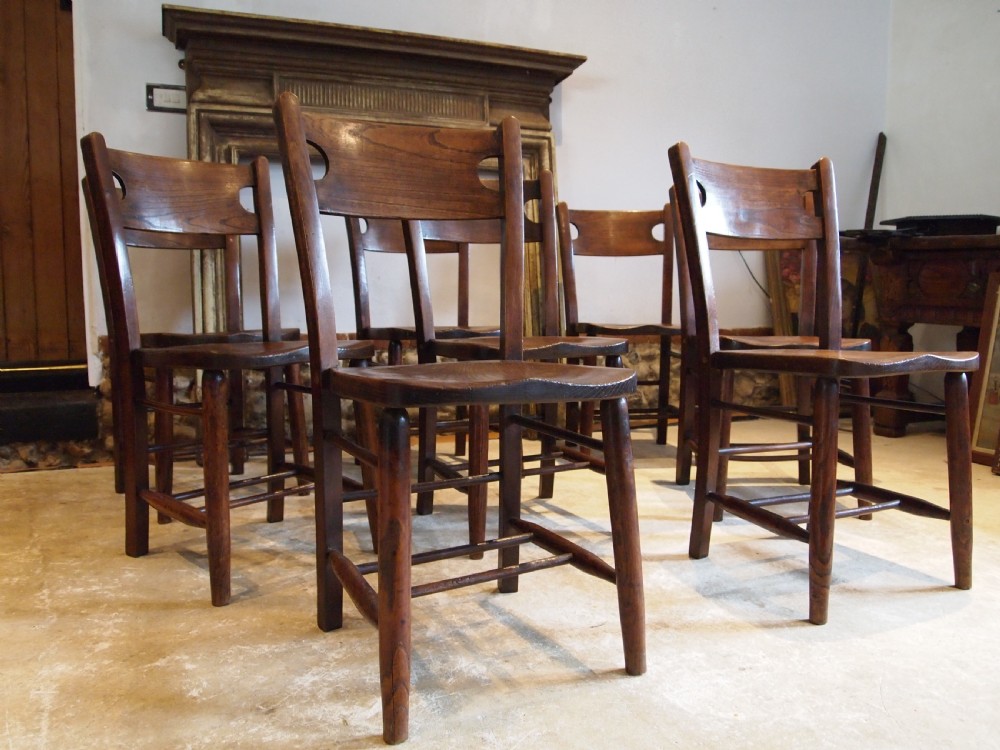 Chairs a rare set of 8 Elm Windsor kitchen dining chairs c1890 View VI