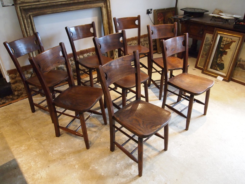Chairs a rare set of 8 Elm Windsor kitchen dining chairs c1890 View VIII