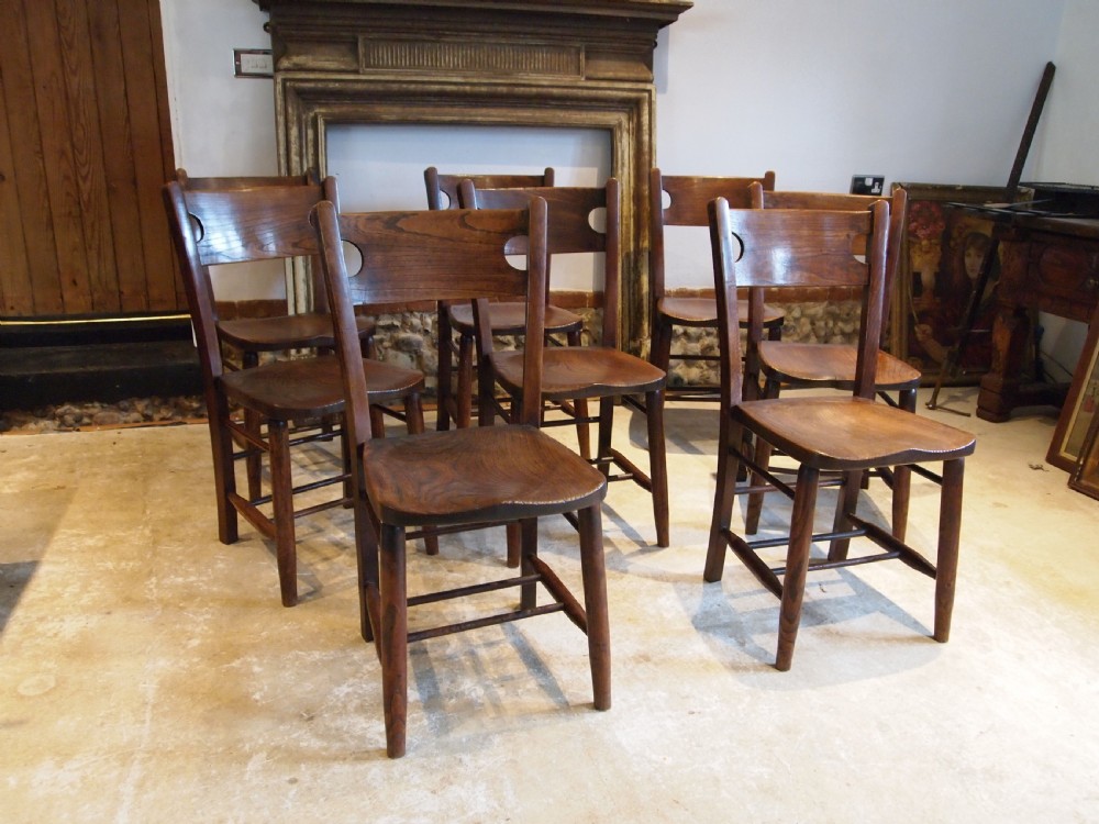 Chairs a rare set of 8 Elm Windsor kitchen dining chairs c1890 View X