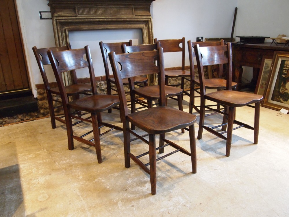 Chairs a rare set of 8 Elm Windsor kitchen dining chairs c1890 View XI