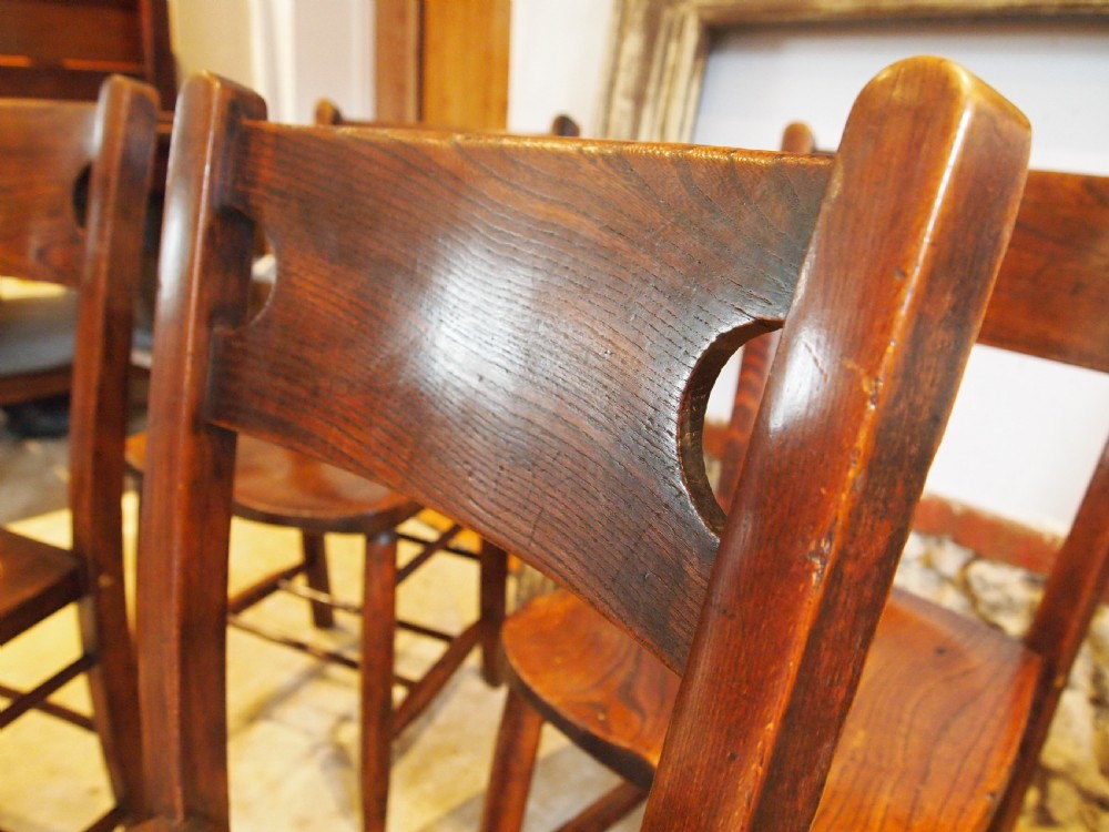 Chairs a rare set of 8 Elm Windsor kitchen dining chairs c1890 View XII