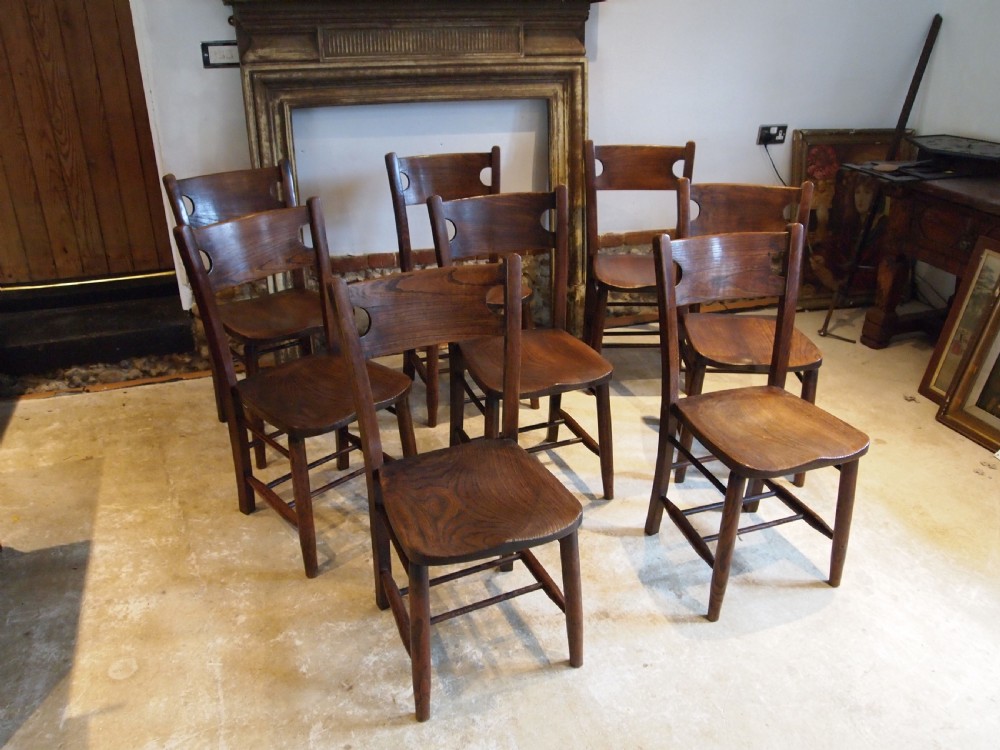 Chairs a rare set of 8 Elm Windsor kitchen dining chairs c1890 View XIII