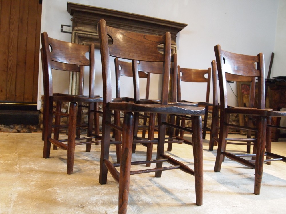 Chairs a rare set of 8 Elm Windsor kitchen dining chairs c1890 View XIV