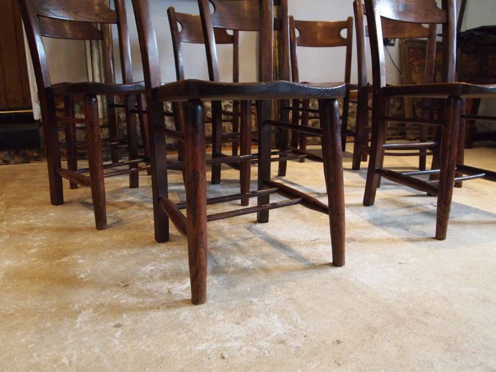 Chairs a rare set of 8 Elm Windsor kitchen dining chairs c1890 View XV