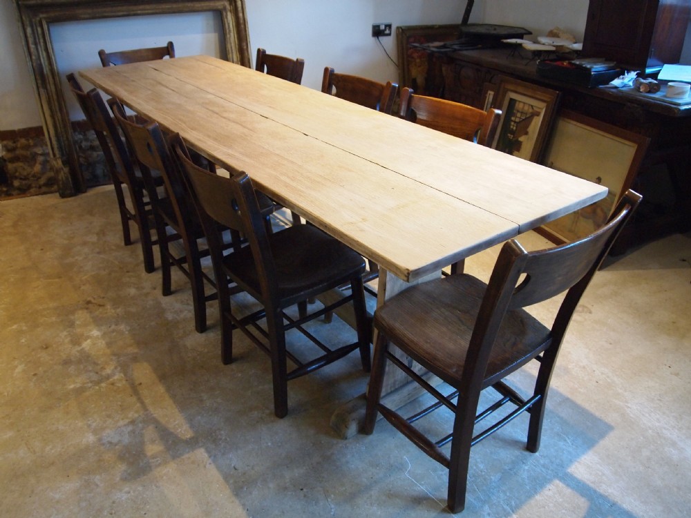 Table Refectory Bramdean School Oak dining Edwardian c1900 View IX