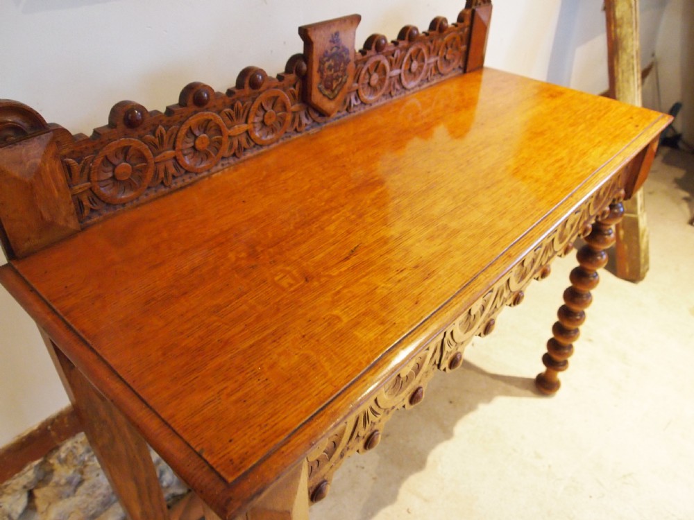 Table outstanding Irish Oak side hall console heraldic O'Brien c1880 View VII