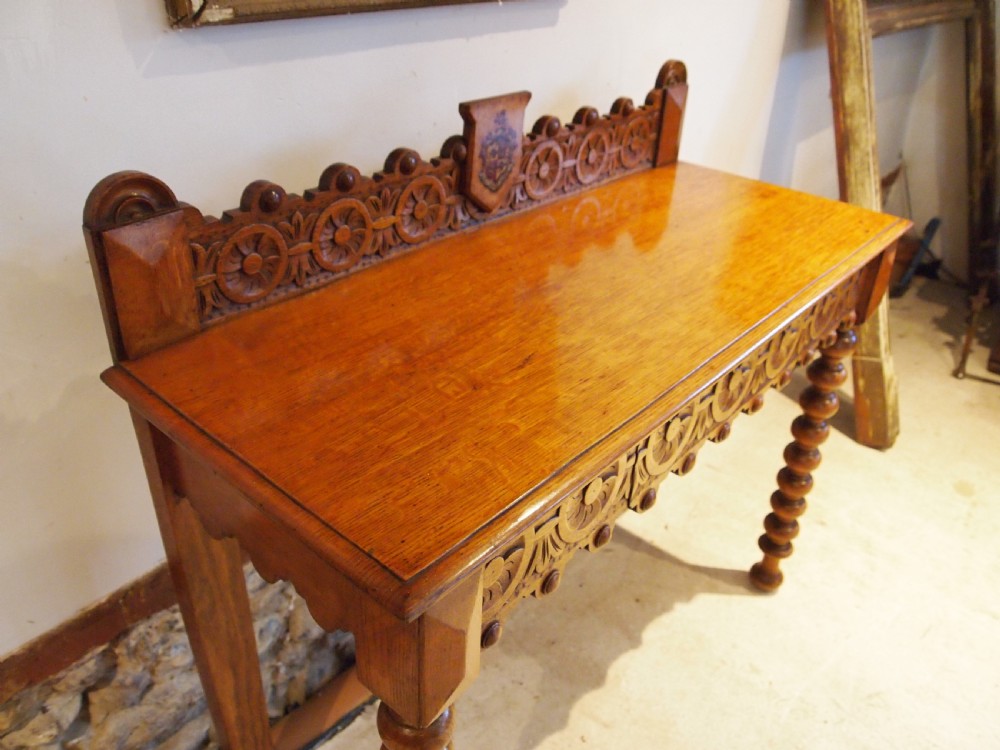 Table outstanding Irish Oak side hall console heraldic O'Brien c1880 View X